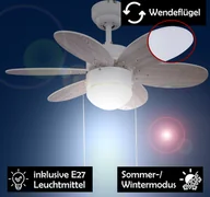 Wentylatory sufitowe - Cichy wentylator sufitowy E27 lampa wentylatorowa do salonu sosna biała 76 cm - miniaturka - grafika 1