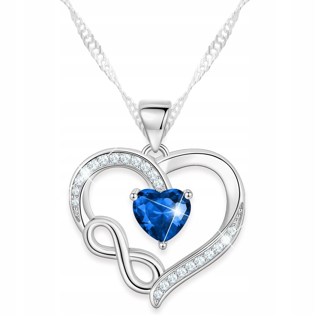 Naszyjnik Srebrny Niebieskie Serce z Nieskończonością Forever SREBRO 925