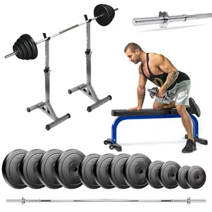 Zestaw Do Ćwiczeń Siłowych 100Kg. Siłownia Domowa Z Ławką Treningową Tb015, Stojakami Wolnostojącymi, Sztangą / Gryfem Prostym 150 cm, Obciążeniem 6.. - Ławki treningowe - miniaturka - grafika 1