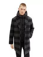 Płaszcze męskie - TOM TAILOR Denim Męski płaszcz wełniany 1037397, 32664-Black Grey Buffalo Check L, 32664 - Black Grey Buffalo Check, L - miniaturka - grafika 1