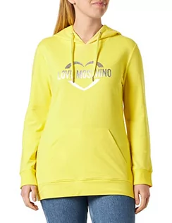 Bluzy damskie - Love Moschino Damska bluza z kapturem o kroju slim fit, z długim rękawem, żółta, rozmiar 48, żółty - grafika 1