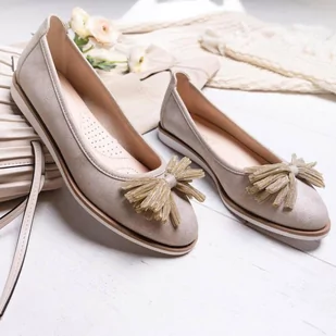 Beżowe baleriny damskie SERGIO LEONE BL614 - Sergio Leone - Baleriny - miniaturka - grafika 1