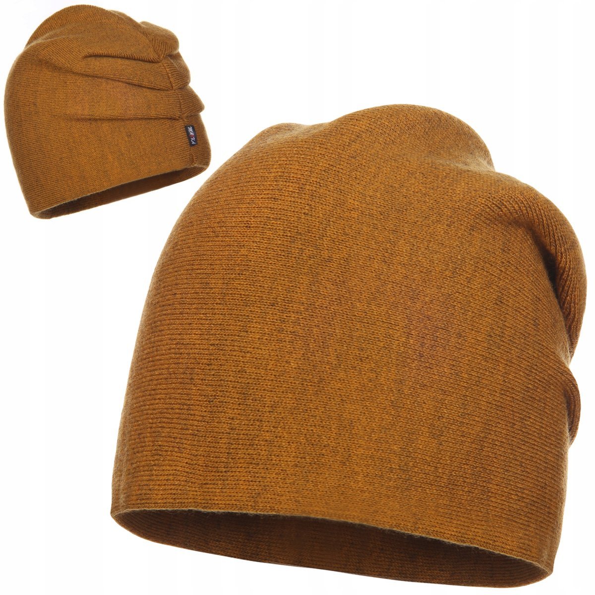Czapka Damska 10% Wełny Ciepła Beanie Bez Wzoru Zimowa Jesienna Żółta Miód