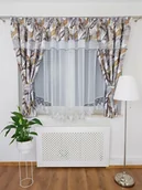 Firany - FIRANKA GOTOWA Z ZASŁONAMI I HAFTEM SZAROBRĄZOWA FIRANKI DO KUCHNI WOAL - miniaturka - grafika 1