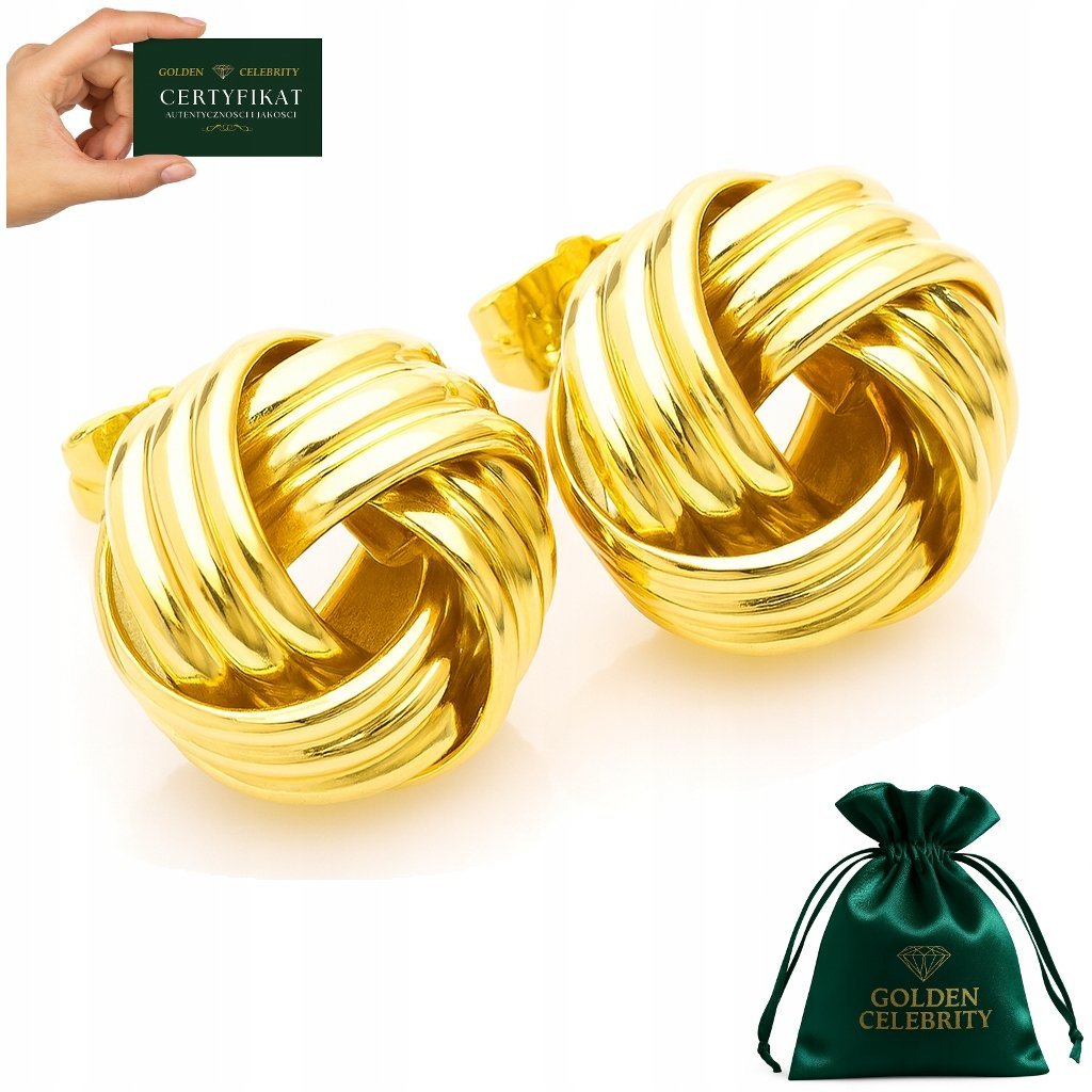 BIŻUTERIA ZE STALI CHIRURGICZNEJ ZŁOTE KOLCZYKI SZTYFTY WKRĘTKI CHAŁKI 17MM