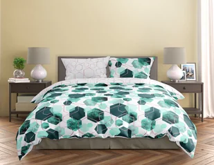 FARO Pościel satyna bawełniana premium 160x200+2x70x80 cm Milagro Verde Heksagon Zieleń - Pościel - miniaturka - grafika 1