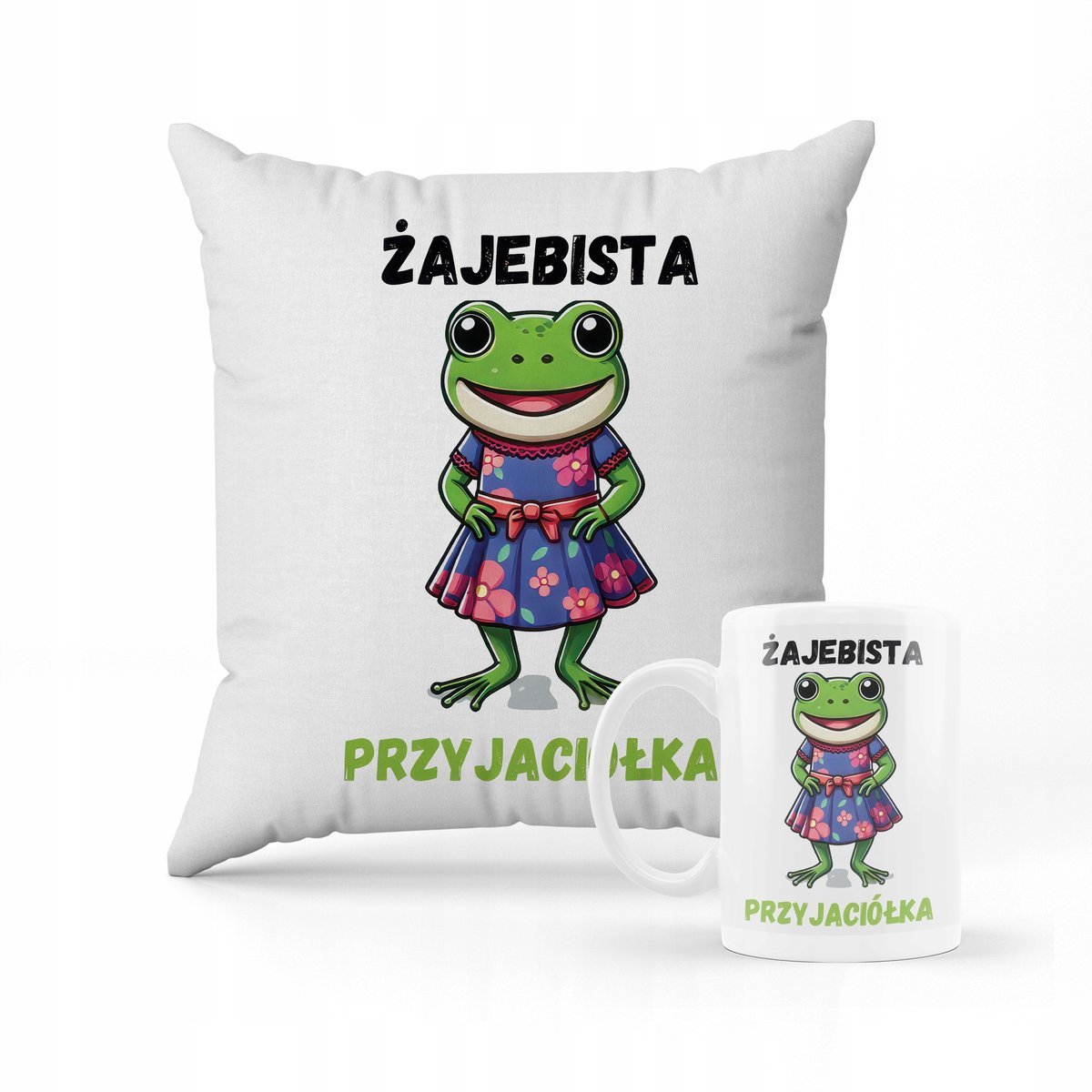 ZESTAW PODUSZKA + KUBEK PREZENT Dla Przyjaciółki Żabka PREZENT + IMIĘ #2