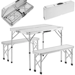 Zestaw mebli kempingowych 3 cz. Biały Aluminium Składany - Meble turystyczne Zestaw mebli kempingowych 3 cz. Biały Aluminium Składany - Meble turystyczne - miniaturka - grafika 1