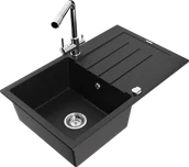 Zlewozmywaki z baterią - Mexen Bruno zlewozmywak granitowy 1-komorowy z ociekaczem i baterią kuchenną Duero, czarny - 6513-77-671600-00 - miniaturka - grafika 1