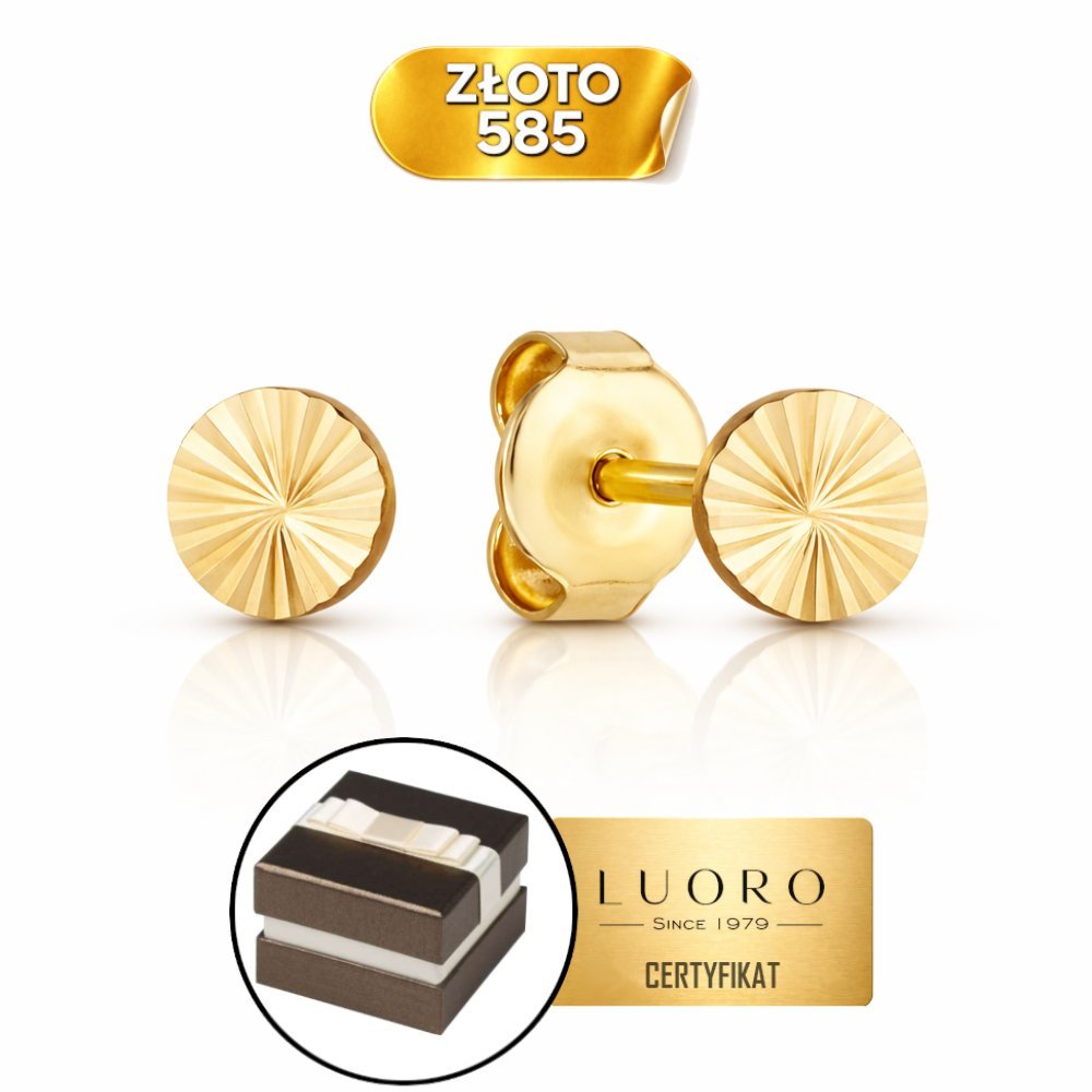 KOLCZYKI ZŁOTE 585 14K PEŁNE KÓŁKA DIAMENTOWANE SZTYFT 4 MM ELEGANCKIE