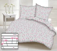 Zasłony - Zasłona gotowa na szelki 160x250 biała flamingi różowe paski szare - miniaturka - grafika 1