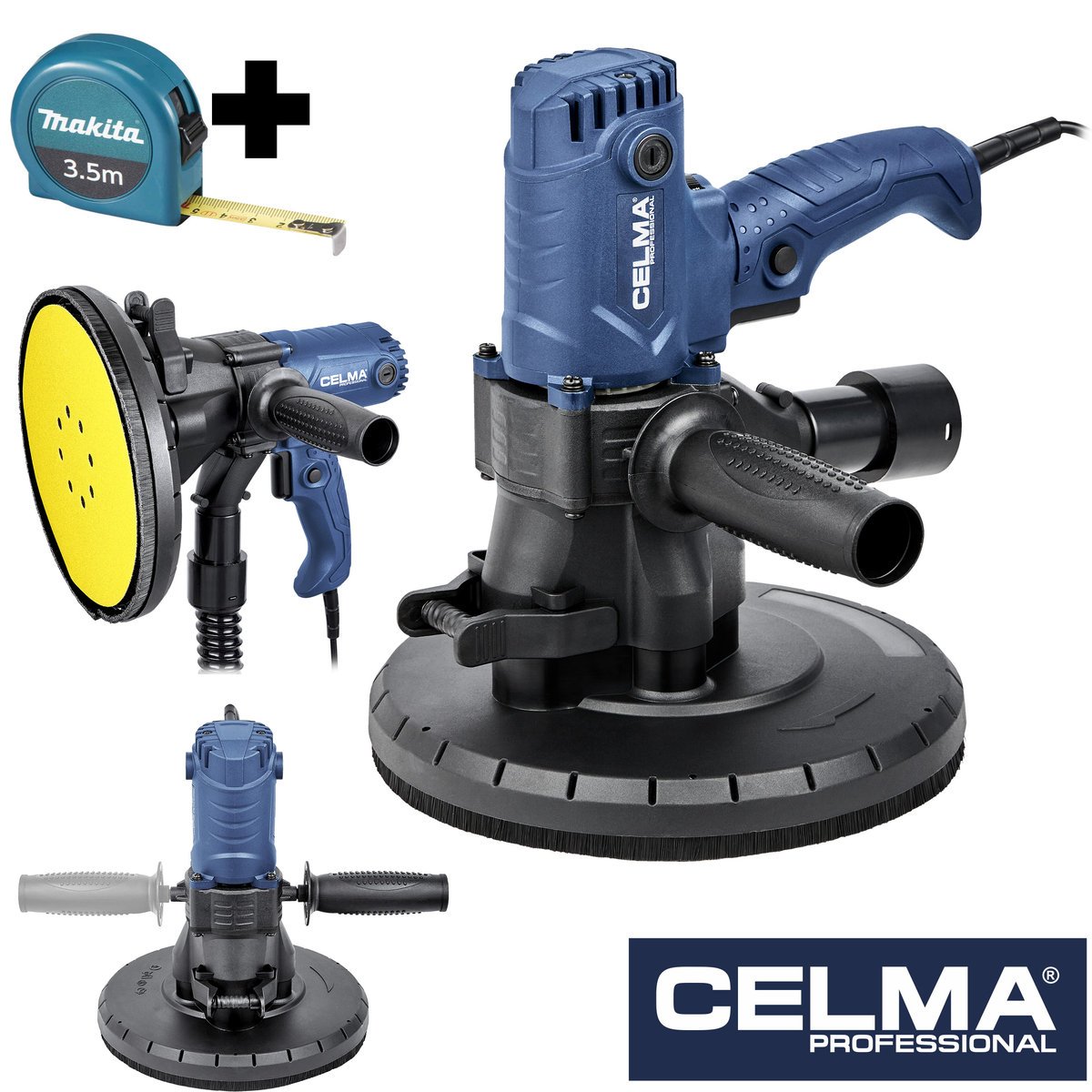 Zestaw Szlifierka do gipsu CELMA Professional PRBs 225GEO 850W 225mm + miara MAKITA 3,5m