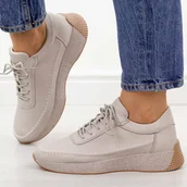 Półbuty damskie - Szare głatkie skórzane półbuty damskie Sergio Leone sp013 - miniaturka - grafika 1