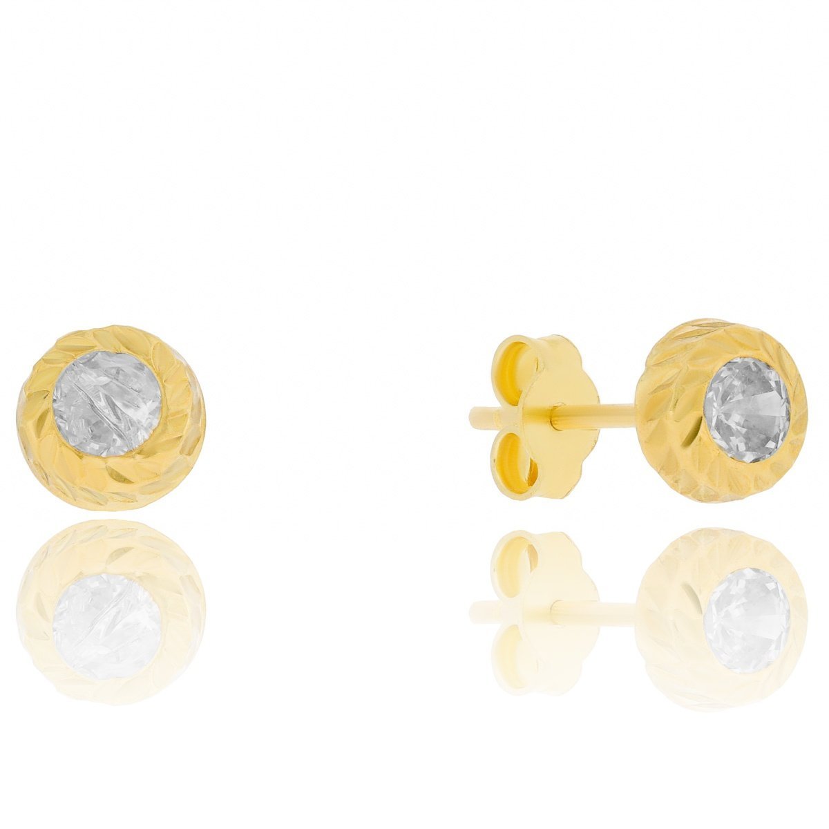 Złote kolczyki diamentowane okrągłe z cyrkoniami sztyfty pr.333