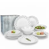 Serwisy obiadowe - Serwis Obiadowy 18 Elem Dla 6 Os Kpl Białe Talerze W Kropki Kropeczki Szkło - miniaturka - grafika 1