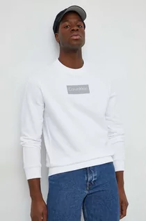 Bluzy męskie - Calvin Klein bluza bawełniana męska kolor biały z aplikacją - grafika 1