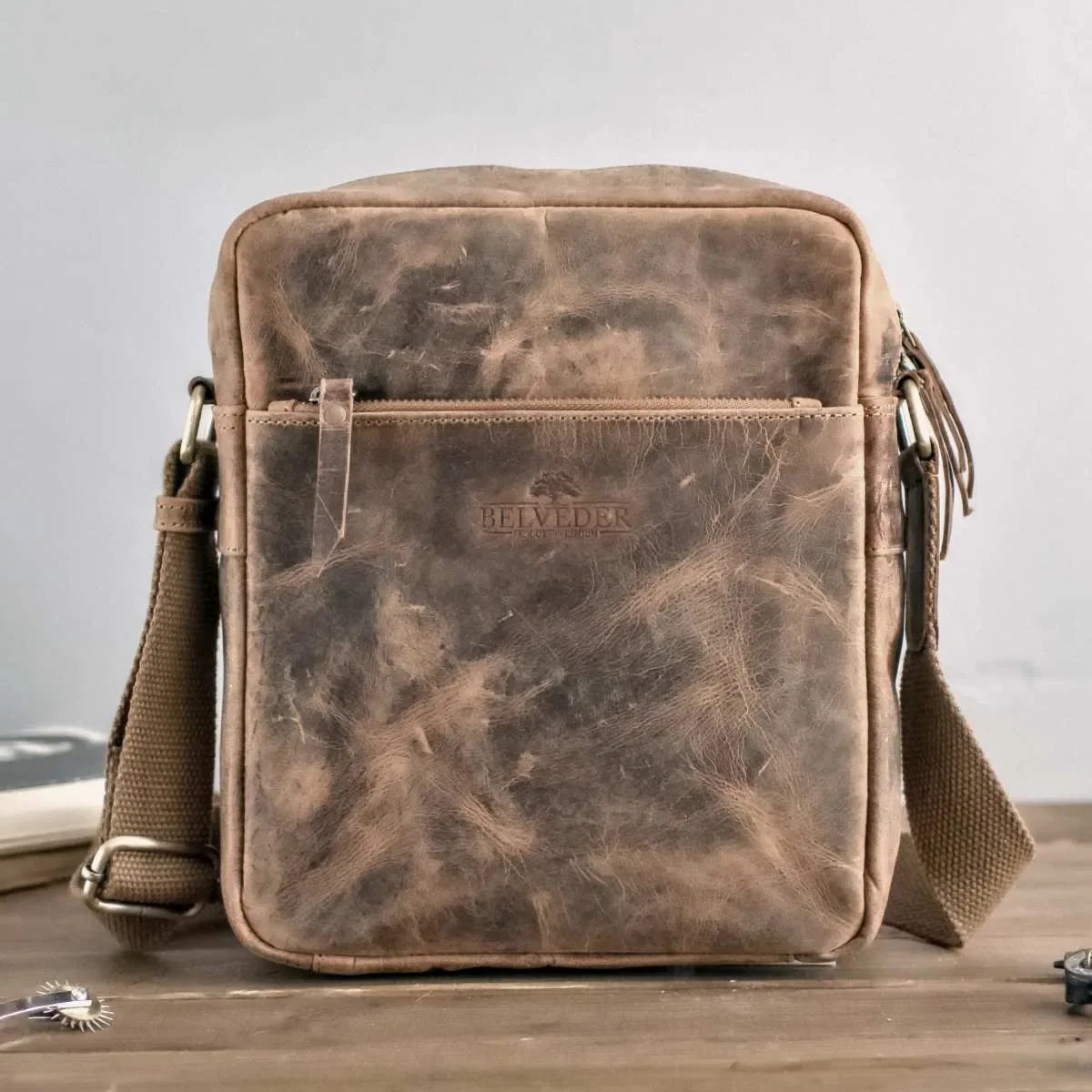 Brązowa Saszetka Męska Na ramię Skóra Naturalna buffalo Vintage CB24
