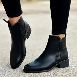 Czarne ze skóry eko botki damskie na obcasie Sergio Leone Bt594 - Botki damskie - miniaturka - grafika 1