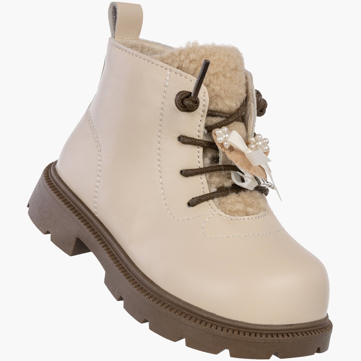 Trzewiki Dziecięce Botki Ekoskóra Eleganckie Zimowe Ocieplane Beżowe Apawwa N5003P Beżowy 22