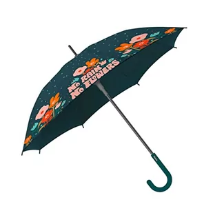 Fisura - Duży parasol "no rain no flowers". Parasolka młodzieżowa z kwiatami. Automatyczny parasol z przyciskiem. Solidny parasol z nadrukiem. 106 centymetrów średnicy. - Parasole - miniaturka - grafika 1