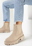 Botki damskie - Beżowe Botki Sztyblety na Platformie Oppore - miniaturka - grafika 1