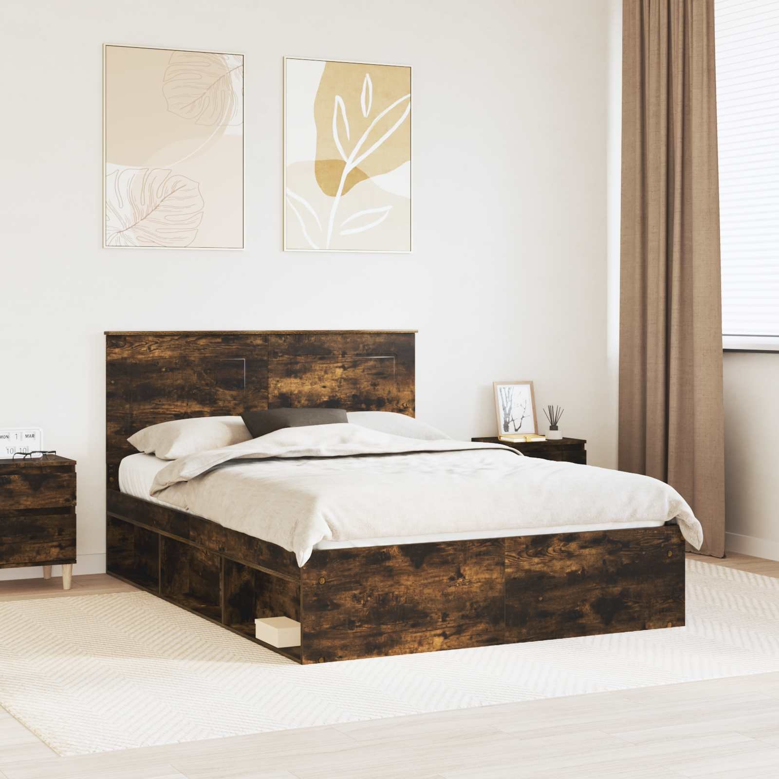 vidaXL Ramka łóżka Wędzone dębowe 140 x 190 cm Lekkie sosnowe drewno