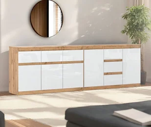 Komoda Duża 6 Szuflad 240cm Szafka Salon Sypialnia Wotan Biały Połysk - Komody - miniaturka - grafika 1