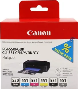 Canon CLI-551PGBK/C/M/Y/BK/GY (6496B005) - Tusze oryginalne - miniaturka - grafika 2