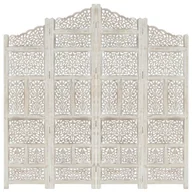 Parawany - Parawan 4-panelowy, rzeźbiony, biały, 160x165 cm, drewno mango - miniaturka - grafika 1
