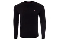 Swetry męskie - Tommy Hilfiger Męski Sweter Bawełna Jedwab Core Cotton-Silk Cneck Black Mw0Mw04978 032 - Rozmiar: M - miniaturka - grafika 1