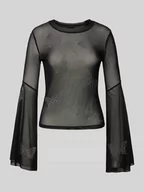 Bluzki damskie - Bluzka z długim, rozkloszowanym rękawem z półprzezroczystego materiału - miniaturka - grafika 1