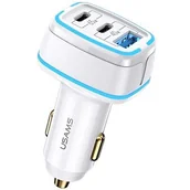 Ładowarki samochodowe - Usams 2xUSB-C+1xUSB C24 105W Fast Charge CC141TC02 Biały - miniaturka - grafika 1