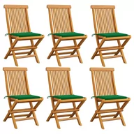 Fotele i krzesła ogrodowe - vidaXL Krzesła ogrodowe, zielone poduszki, 6 szt., drewno tekowe - miniaturka - grafika 1