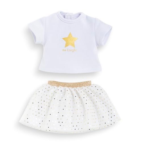 Ma Corolle - Spódnica i T-shirt zestaw, kość słoniowa i złoto, ubrania, dla lalki Ma Corolle, 36cm, od 3 lat, 9000212900