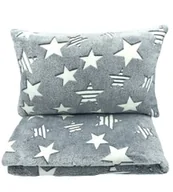 Koce i narzuty dla dzieci - 155 x 200 Komplet Kocyk Poduszka Gwiazdy szare świecący w ciemności - miniaturka - grafika 1
