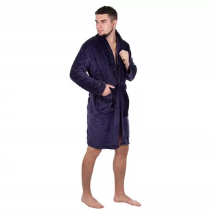 Szlafrok męski z paskiem rozm. L/XL polarowy granatowy - Szlafroki damskie - miniaturka - grafika 1