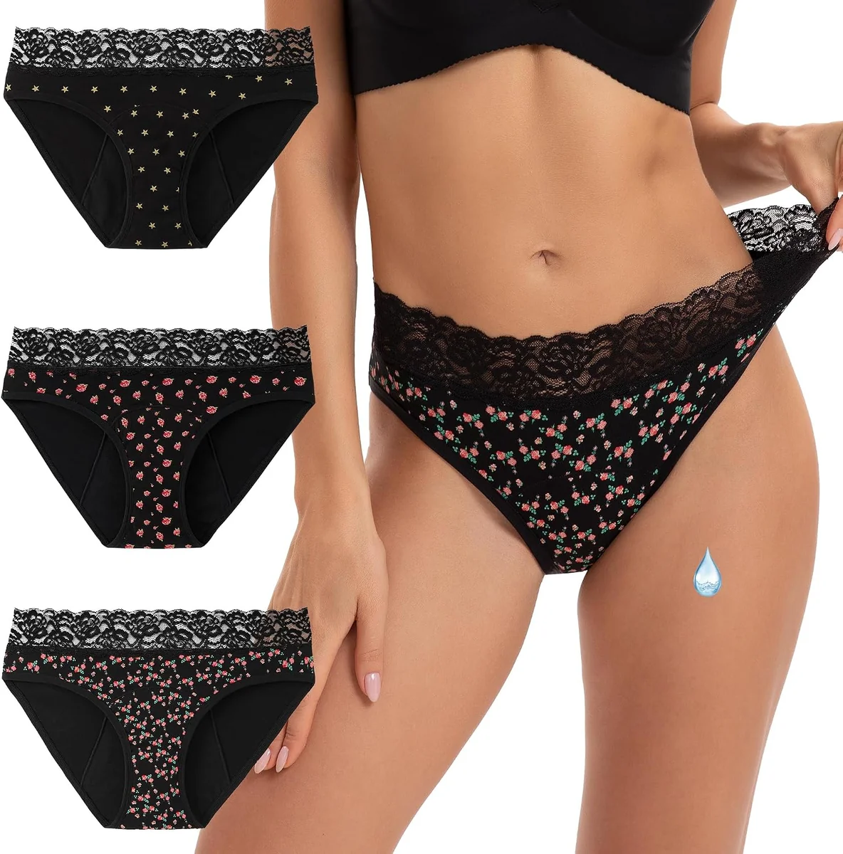 INNERSY Majtki menstruacyjne z koronką rozmiar XS czarne z różą