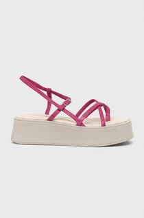 Sandały damskie - Vagabond sandały skórzane COURTNEY damskie kolor różowy na platformie - grafika 1