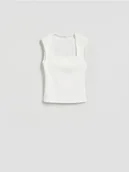 Koszulki i topy damskie - Reserved - Gładki top - biały - miniaturka - grafika 1