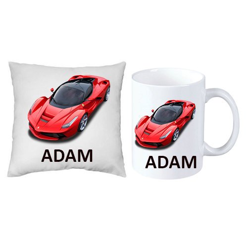 ZESTAW PREZENT PODUSZKA + KUBEK Ferrari Auto +IMIĘ