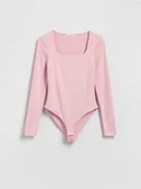 Koszulki i topy damskie - Reserved - Body z dekoltem karo - różowy - miniaturka - grafika 1