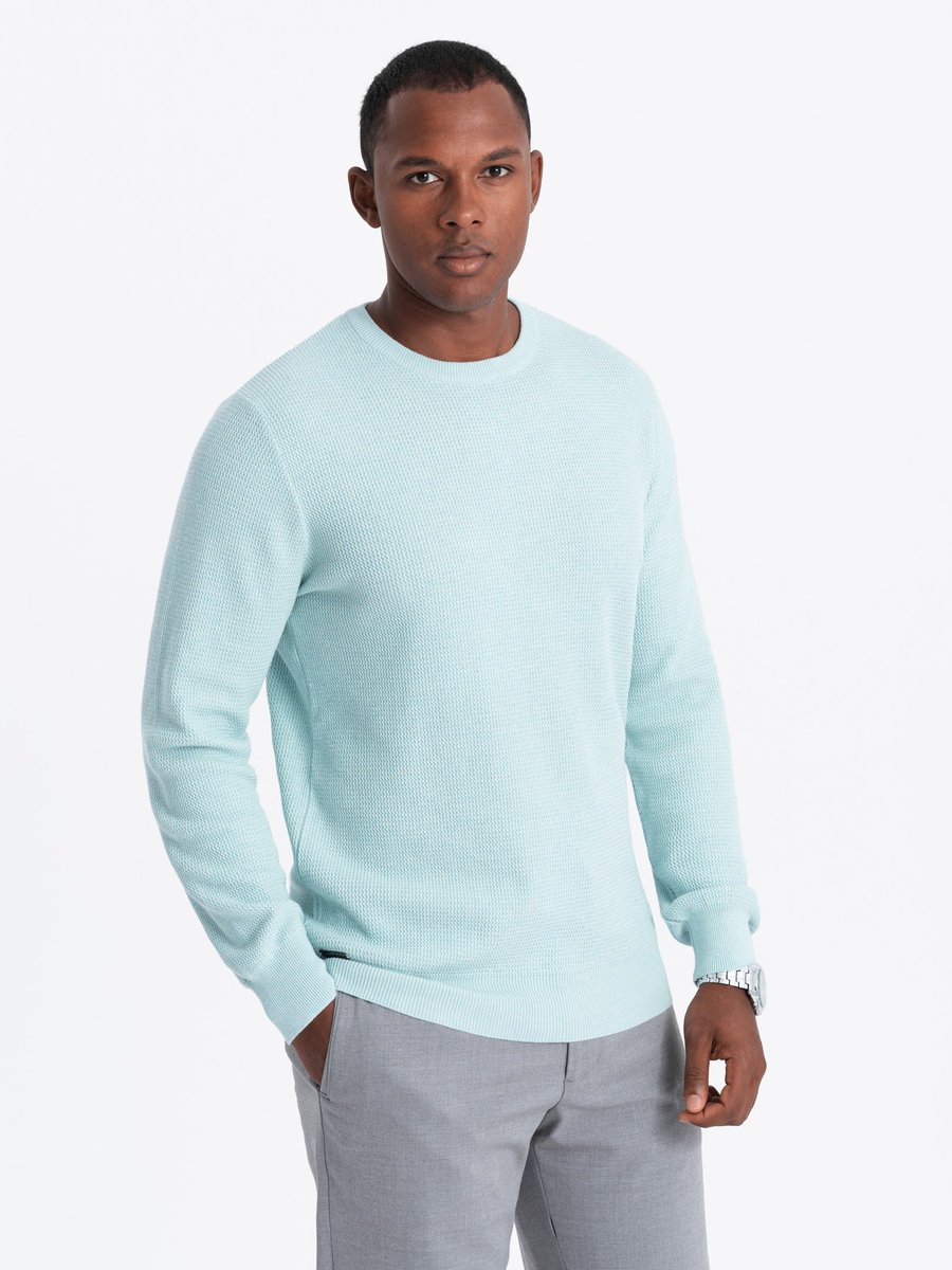 Sweter męski ze strukturalnej dzianiny miętowy V1 OM-SWSW-0142 L