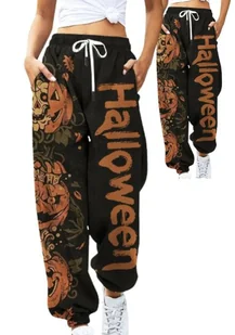Spodnie Dresowe Na Halloween Jesień Print Napis Przebranie M  L - Stroje karnawałowe - miniaturka - grafika 1