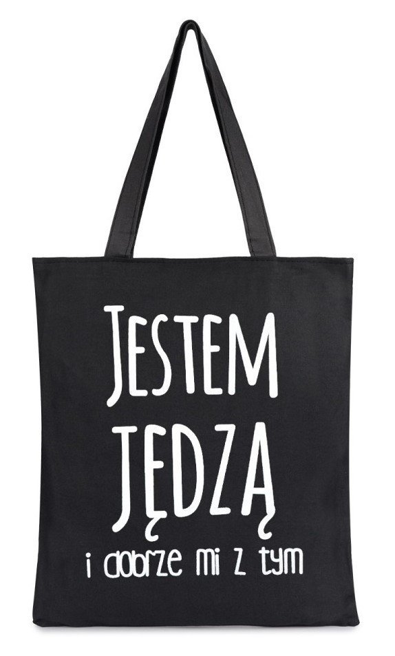 Torba na zakupy JESTEM JĘDZĄ I DOBRZE MI Z TYM z nadrukiem na zamek TA-58 czarny