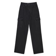 Spodnie damskie - Cropp - Czarne jeansy cargo straight - Czarny - miniaturka - grafika 1