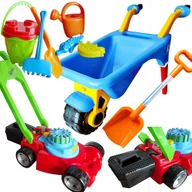 Zabawki do piasku - DUŻY ZESTAW DLA DZIECI Taczka Kosiarka Foremki Łopata ZABAWKI DO OGRODU - miniaturka - grafika 1