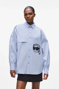 Karl Lagerfeld koszula damska kolor niebieski relaxed z kołnierzykiem klasycznym A4W11025 - Koszule damskie - miniaturka - grafika 1