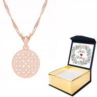 Naszyjniki - Naszyjnik różowe złoto 925 Kwiatek + WŁASNY NADRUK - miniaturka - grafika 1