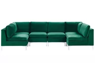 Sofy i kanapy - Beliani Sofa modułowa 6-osobowa welurowa zielona EVJA - miniaturka - grafika 1