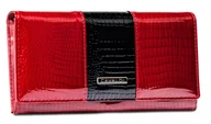Portfele - Duży portfel damski skóra węża portmonetka skóra naturalna lakierowana wiele przegródek Cavaldi, czerwono-czarny - miniaturka - grafika 1
